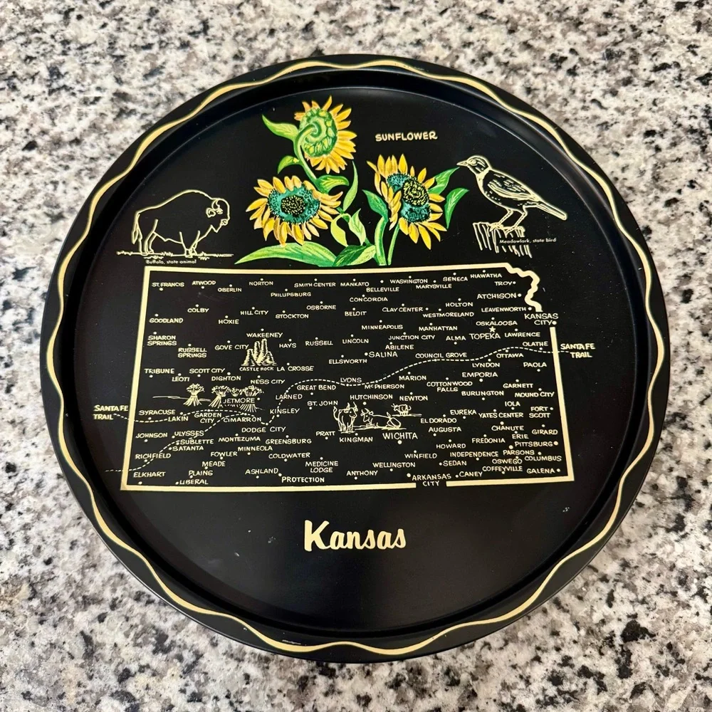 Vintage MCM Kansas Souvenir Beverage Tray